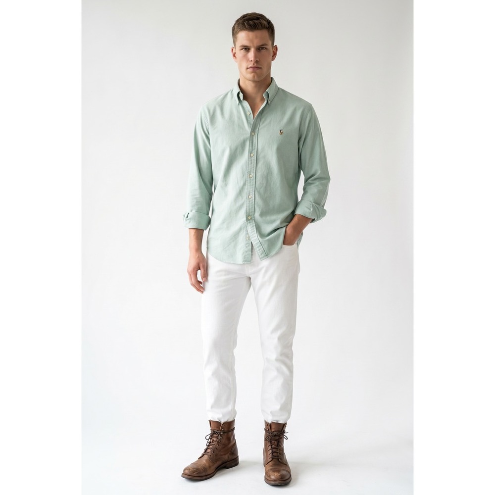 VTG 90s Ralph Lauren Sage Green 100% Cotton Blake Oxford Shirt Preppy XL $125